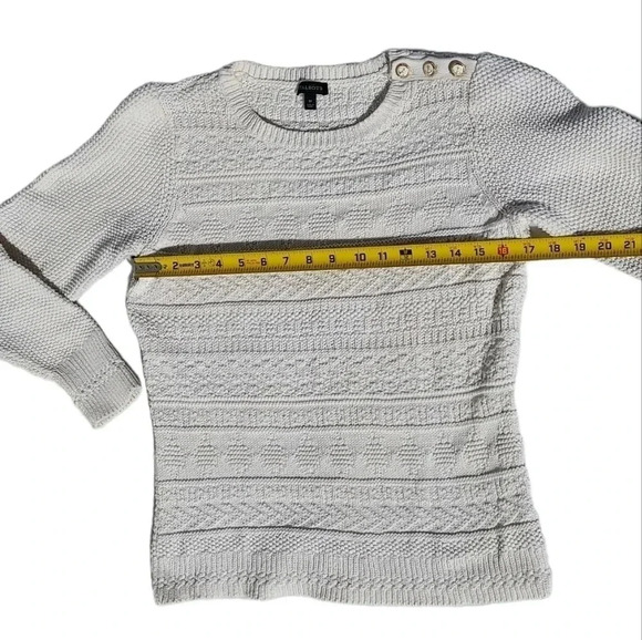 Talbots Button Shoulder Cable Knit Sweater Medium Cream Color - Picture 3 of 8